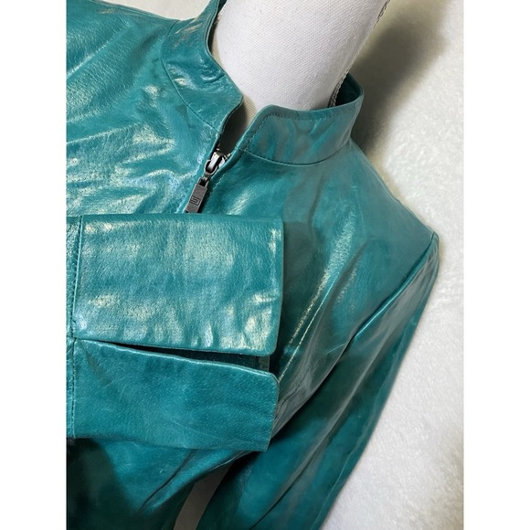 Pamela McCoy Vintage 80's Leather Jacket Turquoise Leather 80s Women's Size S - Picture 6 of 16